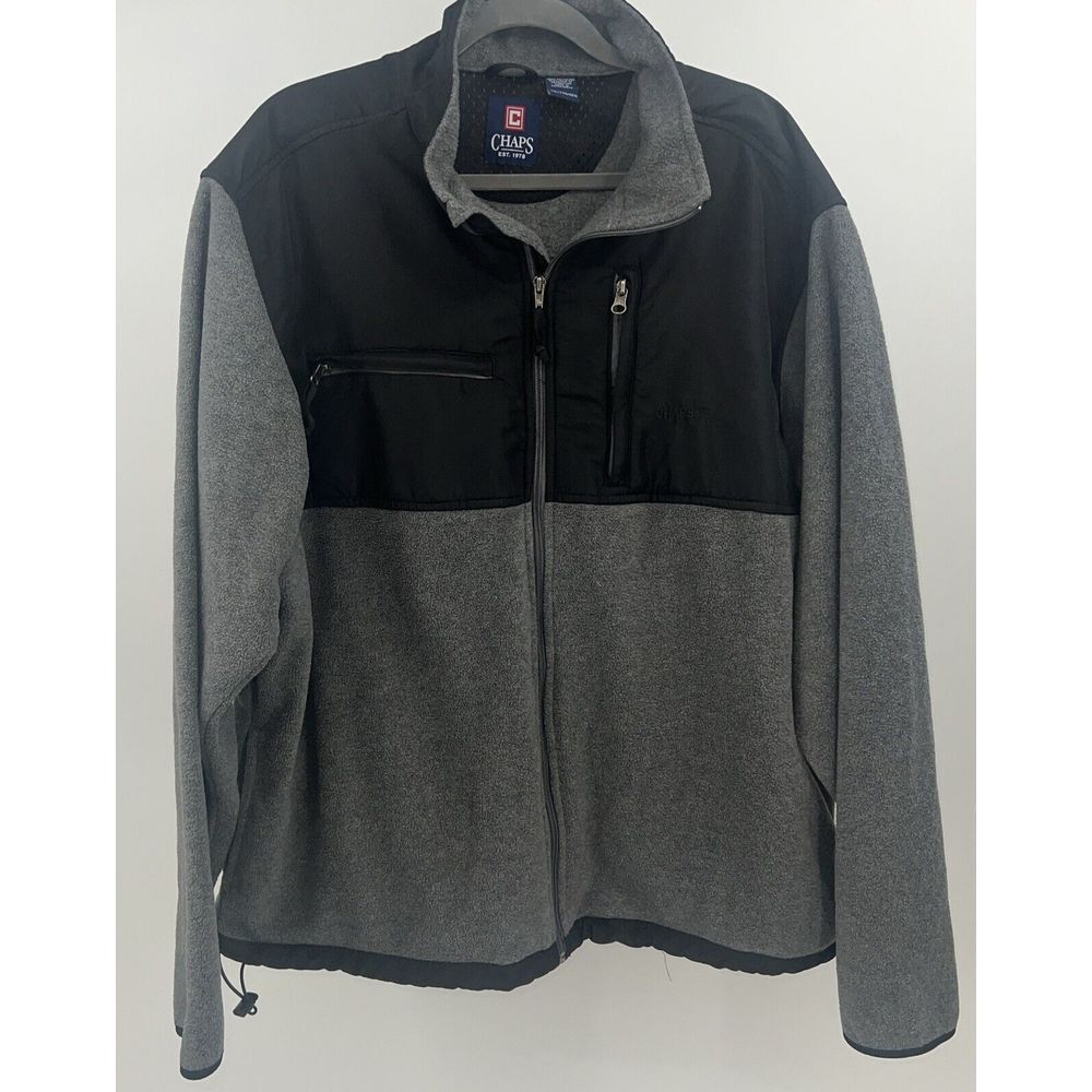 Chaps Vintage Fleece Jacket Panel Gray Full Zip Hiking Walking Top Mens Size XXL